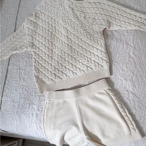 Zara Cream Cable Knit Sweater and Shorts Set